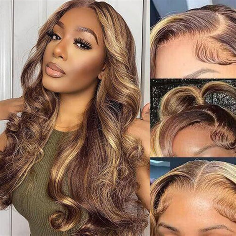 Msgem 13x6 Full Lace Wigs P4/27 Highlight Glueless Wigs Body Wave With Invisi Drawstring