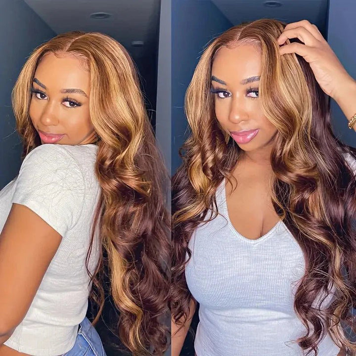 Highlight Body Wave Hair Brazilian Human Hair 3 Bundles with Frontal 13x4 Lace Closure - Msgem Hair