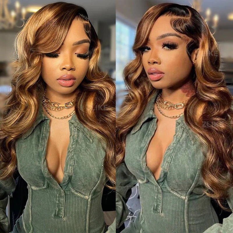 Highlight Body Wave Hair Brazilian Human Hair 3 Bundles with Frontal 13x4 Lace Closure - Msgem Hair
