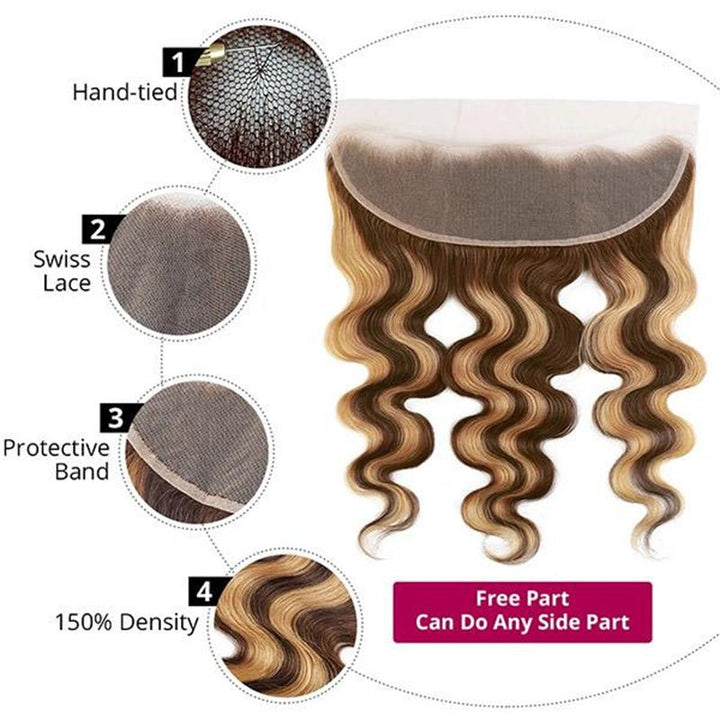 Highlight Body Wave Hair Brazilian Human Hair 3 Bundles with Frontal 13x4 Lace Closure - Msgem Hair