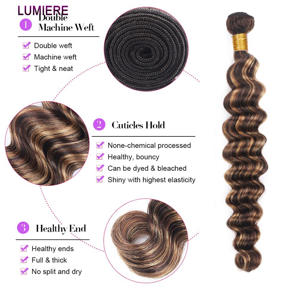 Highlight P4/27 Loose Deep Wave 3 Bundles With 4x4 Lace Closure 100% Real Human Hair - Msgem Hair