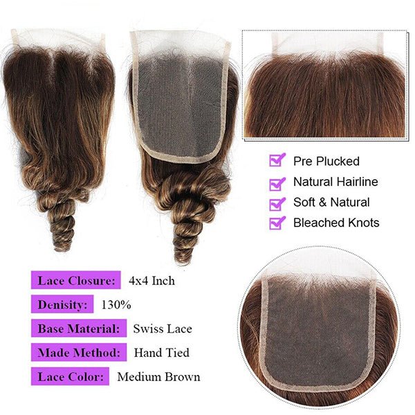 Highlight P4/27 Loose Wave Bundles with 4X4 Closure 100% Real Human Hair - Msgem Hair