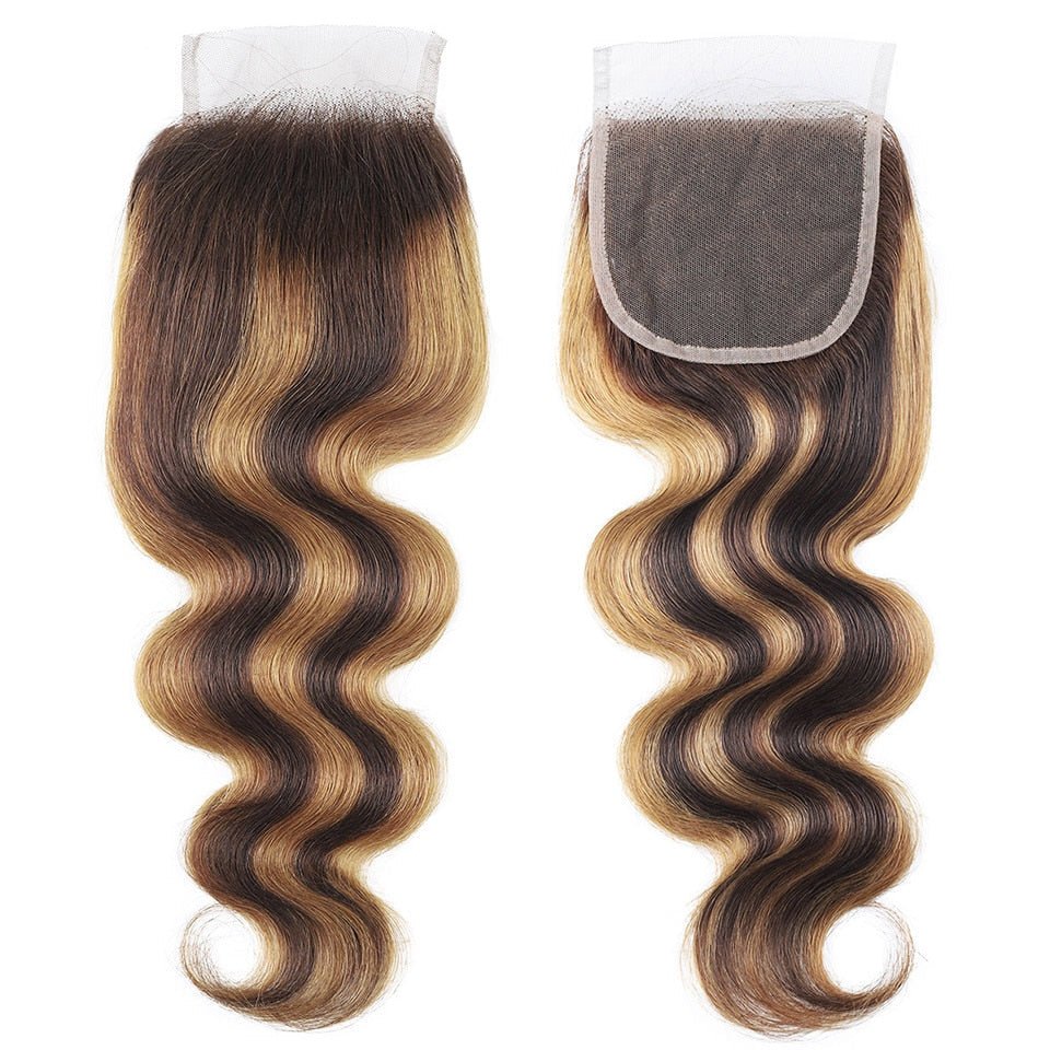 Highlight P4/27 Ombre Body Wave 3 Bundles With 4X4 Lace Closure 100% Real Human Hair - Msgem Hair