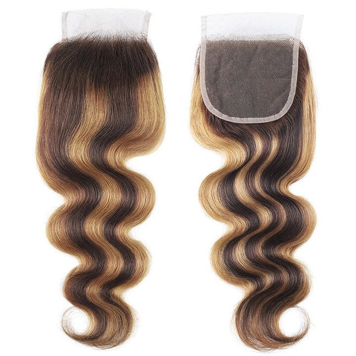 Highlight P4/27 Ombre Body Wave 3 Bundles With 4X4 Lace Closure 100% Real Human Hair - Msgem Hair