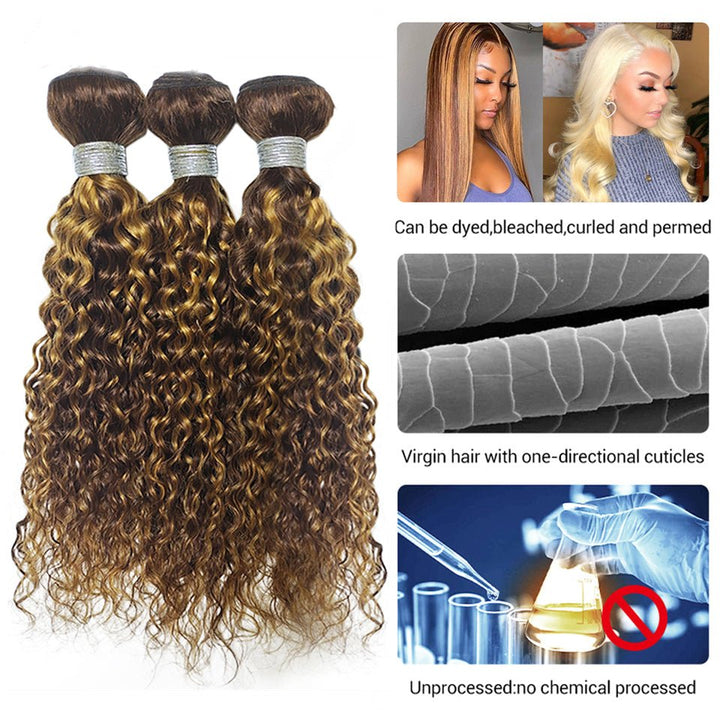 Highlight P4/27 Water Wave 3 Bundles With 4X4 Lace Closure 100% Virgin Human Hair - Msgem Hair
