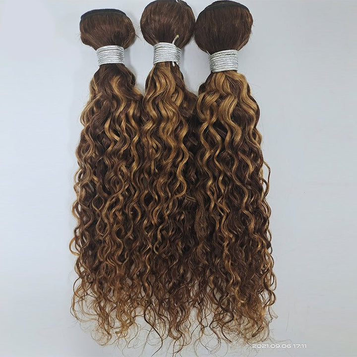 Highlight P4/27 Water Wave 3 Bundles With 4X4 Lace Closure 100% Virgin Human Hair - Msgem Hair