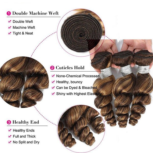 Highlight P4/30 Loose Deep Wave 3 Bundles With 4X4 Transparent Lace Closure Virgin Human Hair - Msgem Hair
