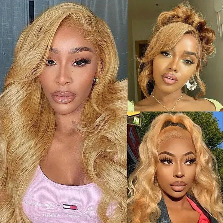 Honey Blonde 13x4 Lace Front Wigs Pre Plucked Blonde Body Wave Wigs 180%/250% Hair Density - Msgem Hair
