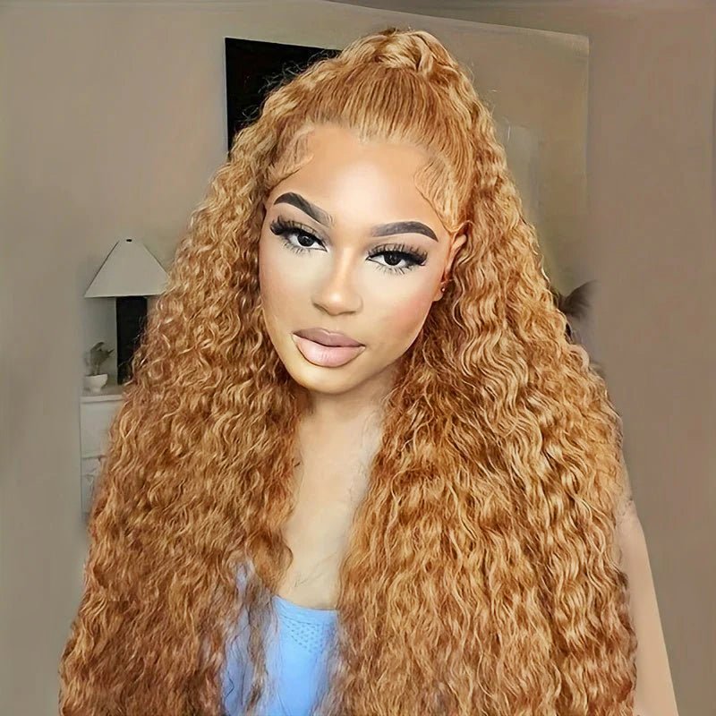 Honey Blonde 13x6 Water Wave Lace Frontal Wigs Human Hair Transparent Lace Frontal Wig Pre Plucked Wat and Wavy Curly Virgin Human Hair Wigs - Msgem Hair