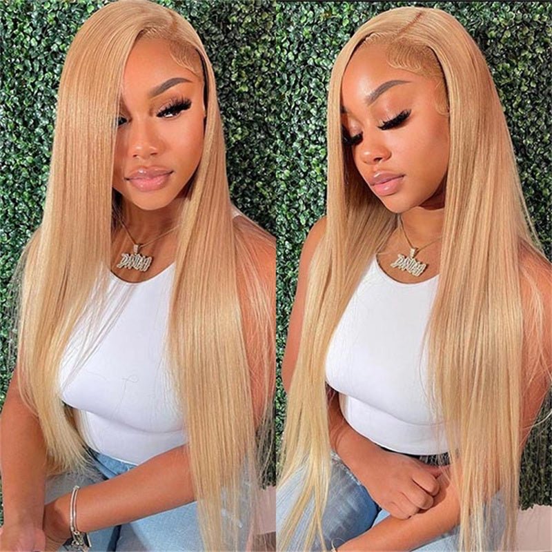 Honey Blonde Straight Wig Human Hair 13x6 Transparent Lace Front Wig Human Hair Pre Plucked With Baby Hair - Msgem Hair