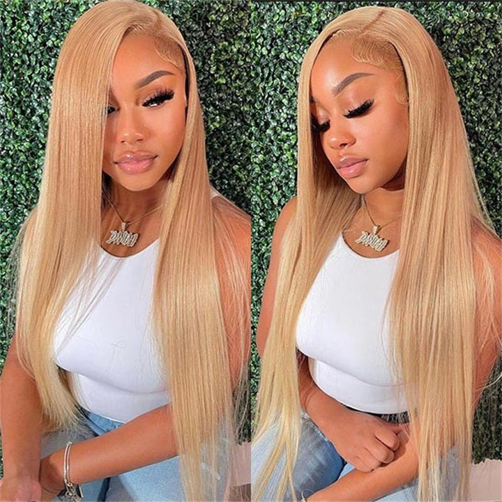 Honey Blonde Straight Wig Human Hair 13x6 Transparent Lace Front Wig Human Hair Pre Plucked With Baby Hair - Msgem Hair