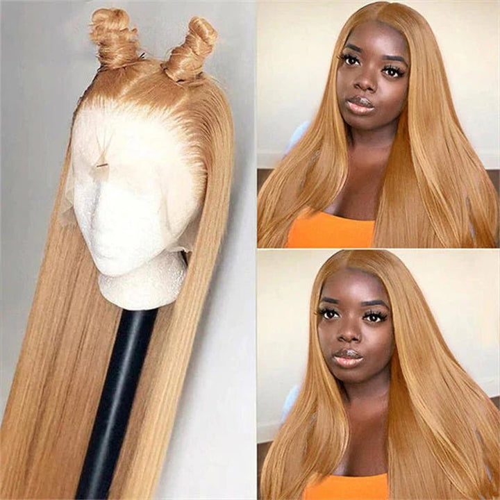 Honey Blonde Straight Wig Human Hair 13x6 Transparent Lace Front Wig Human Hair Pre Plucked With Baby Hair - Msgem Hair