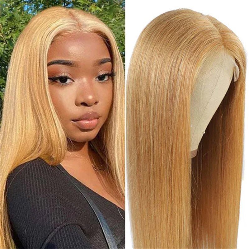 Honey Blonde Straight Wig Human Hair 13x6 Transparent Lace Front Wig Human Hair Pre Plucked With Baby Hair - Msgem Hair