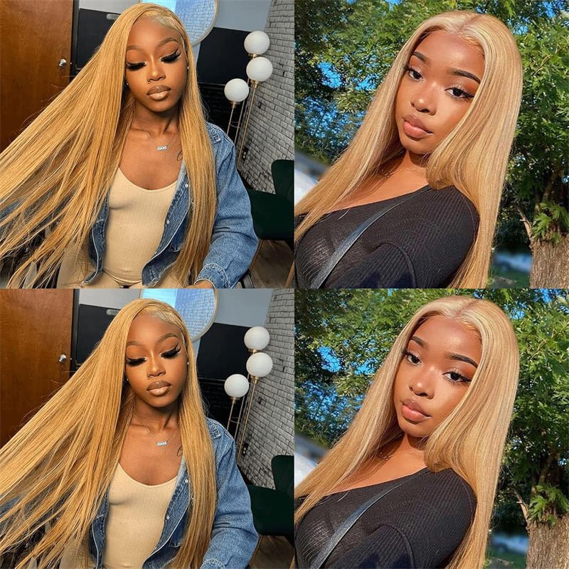 Honey Blonde Straight Wig Human Hair 13x6 Transparent Lace Front Wig Human Hair Pre Plucked With Baby Hair - Msgem Hair