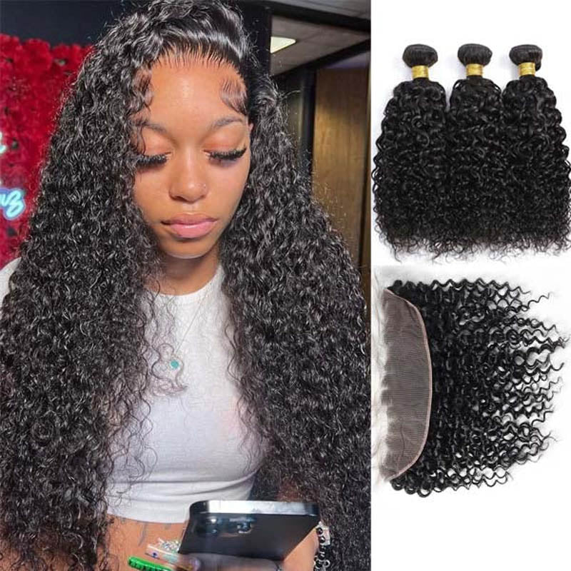 Kinky Curly 13x4 Lace Frontal with 3 bundles Human Virgin Hair - Msgem Hair