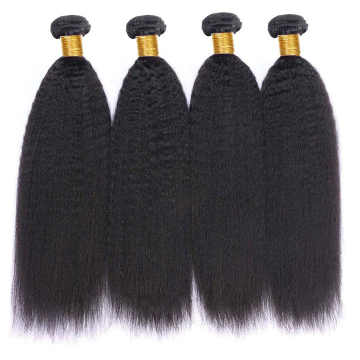 Kinky Straight Hair 4 Bundles With 4x4 Lace Closure Human Hair - Msgem Hair