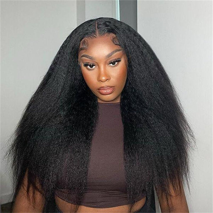 Kinky Straight Transparent Lace Front Wig 6x6 Lace Closure Wigs Human Hair for Black Women 180% Density - Msgem Hair