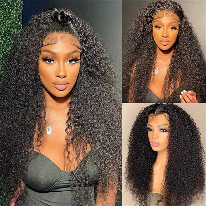 Msgem 4x4 Lace Closure Wig Kinky Curly HD Lace Wigs Pre Plucked Human Hair 250% Density