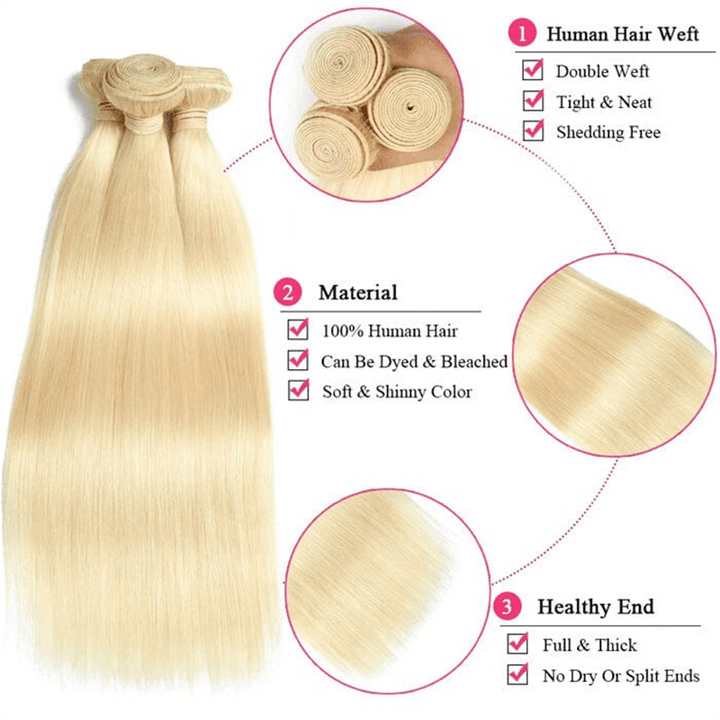 Msgem 100% Virgin Human Hair 613 Blonde Straight Hair 3 Bundles With 13x6 Lace Frontal Closure - Msgem Hair