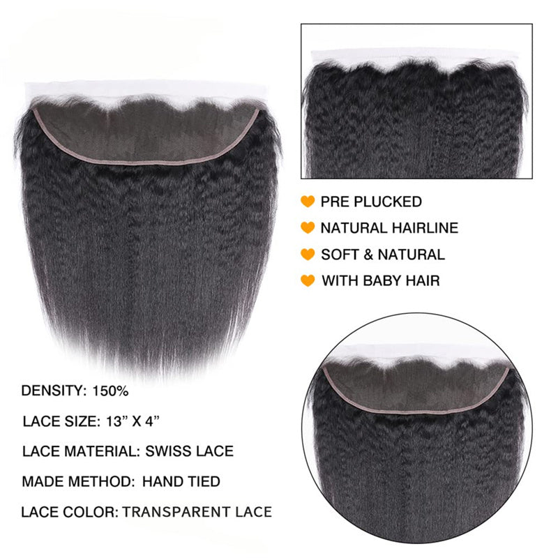 Msgem 13 x 4 Lace Frontal Closure Kinky Straight Ear to Ear HD Lace Frontal Pre Plucked Closure - Msgem Hair