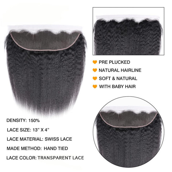 Msgem 13 x 4 Lace Frontal Closure Kinky Straight Ear to Ear HD Lace Frontal Pre Plucked Closure - Msgem Hair