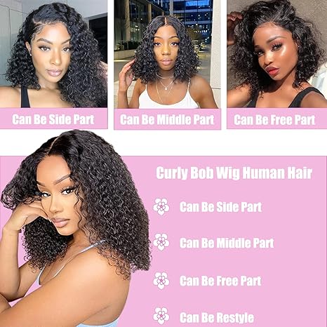 Msgem 13x4 Lace Front Wig Human Hair Short Bob Wigs Curly Wave Wig for Black Women - Msgem Hair