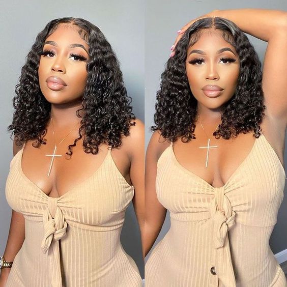Msgem 13x4 Lace Front Wig Human Hair Short Bob Wigs Curly Wave Wig for Black Women - Msgem Hair