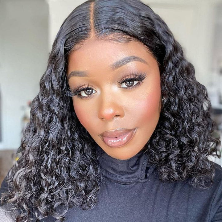 Msgem 13x4 Lace Front Wigs Human Hair Natural Black Water Wave Short Bob Wig - Msgem Hair