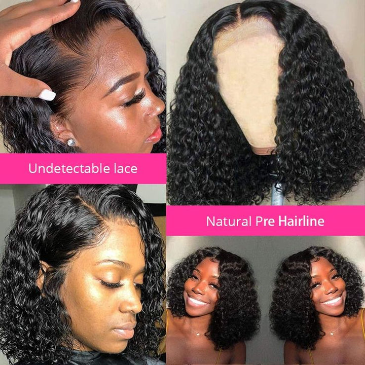Msgem 13x4 Lace Front Wigs Human Hair Natural Black Water Wave Short Bob Wig - Msgem Hair