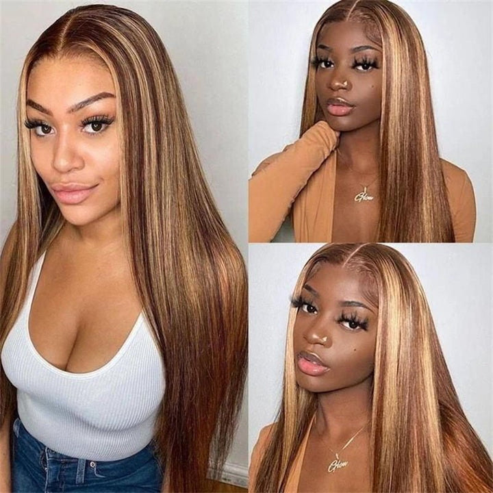 Msgem 13x4 Lace Front Wigs P4/27 Highlight Straight Human Hair Wig Pre Plucked - Msgem Hair