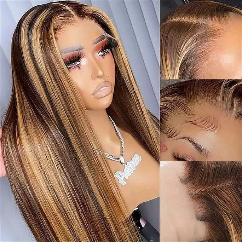 Msgem 13x4 Lace Front Wigs P4/27 Highlight Straight Human Hair Wig Pre Plucked - Msgem Hair