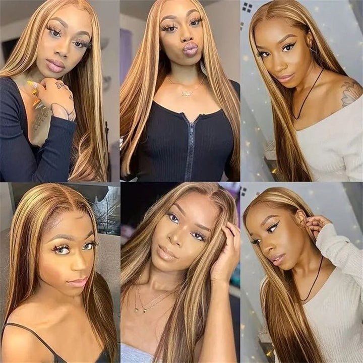 Msgem 13x4 Lace Front Wigs P4/27 Highlight Straight Human Hair Wig Pre Plucked - Msgem Hair