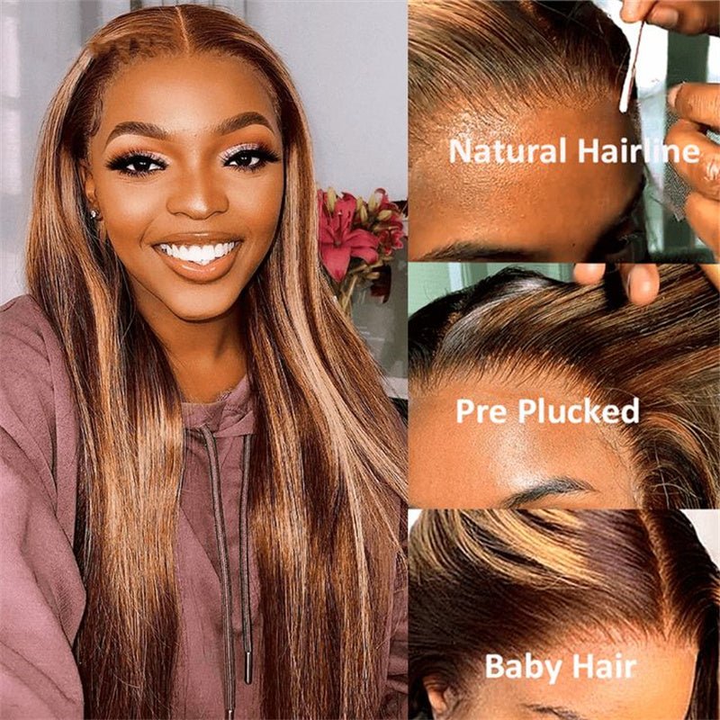 Msgem 13x4 Lace Front Wigs P4/27 Highlight Straight Human Hair Wig Pre Plucked - Msgem Hair