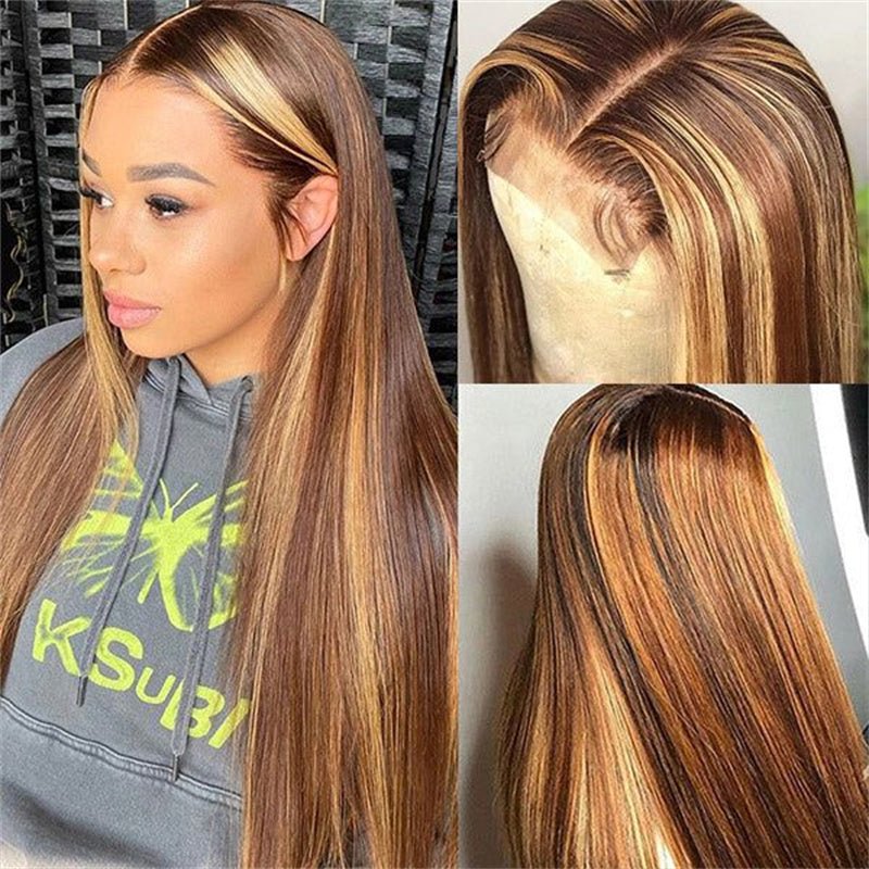 Msgem 13x4 Lace Front Wigs P4/27 Highlight Straight Human Hair Wig Pre Plucked - Msgem Hair