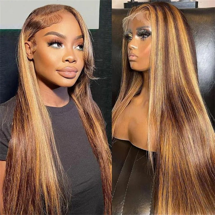 Msgem 13x4 Lace Front Wigs P4/27 Highlight Straight Human Hair Wig Pre Plucked - Msgem Hair