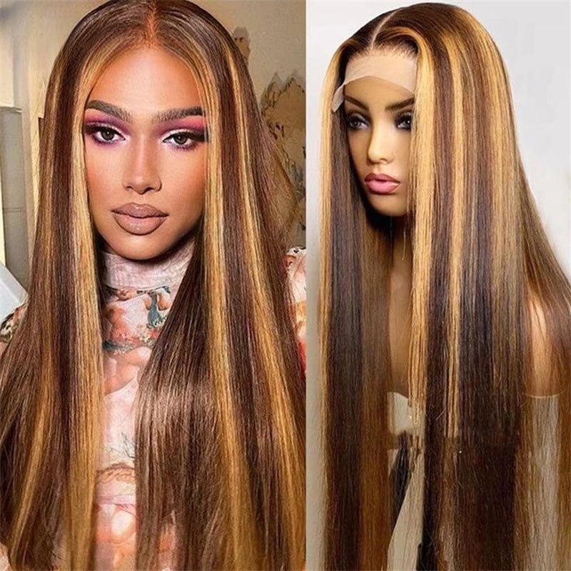 Msgem 13x4 Lace Front Wigs P4/27 Highlight Straight Human Hair Wig Pre Plucked - Msgem Hair