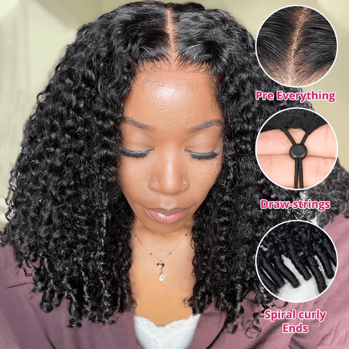 Msgem 13x6 Full Lace Frontal Pull & Go Burmese Curly Human Hair Wigs With Invisi Drawstring - Msgem Hair