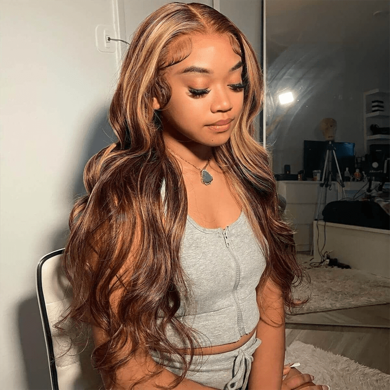 Msgem 13x6 Full Lace Wigs P4/27 Highlight Glueless Wigs Body Wave With Invisi Drawstring - Msgem Hair