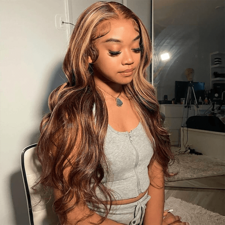 Msgem 13x6 Full Lace Wigs P4/27 Highlight Glueless Wigs Body Wave With Invisi Drawstring - Msgem Hair