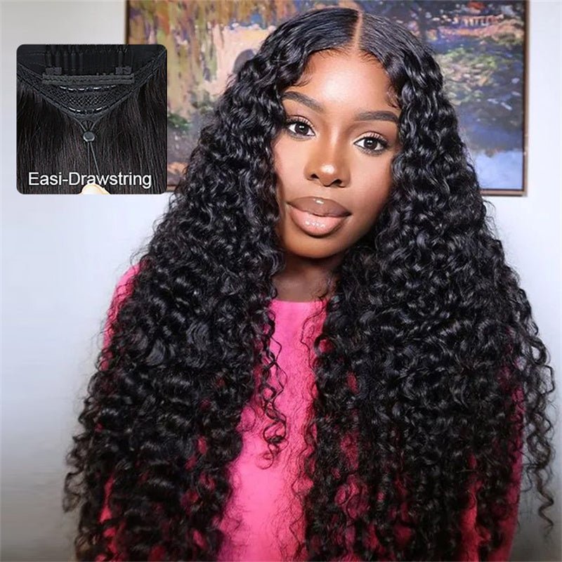 Msgem 13x6 HD Full Lace Frontal Wig Deep Wave Pull Go Drawstring Human Hair Wig - Msgem Hair