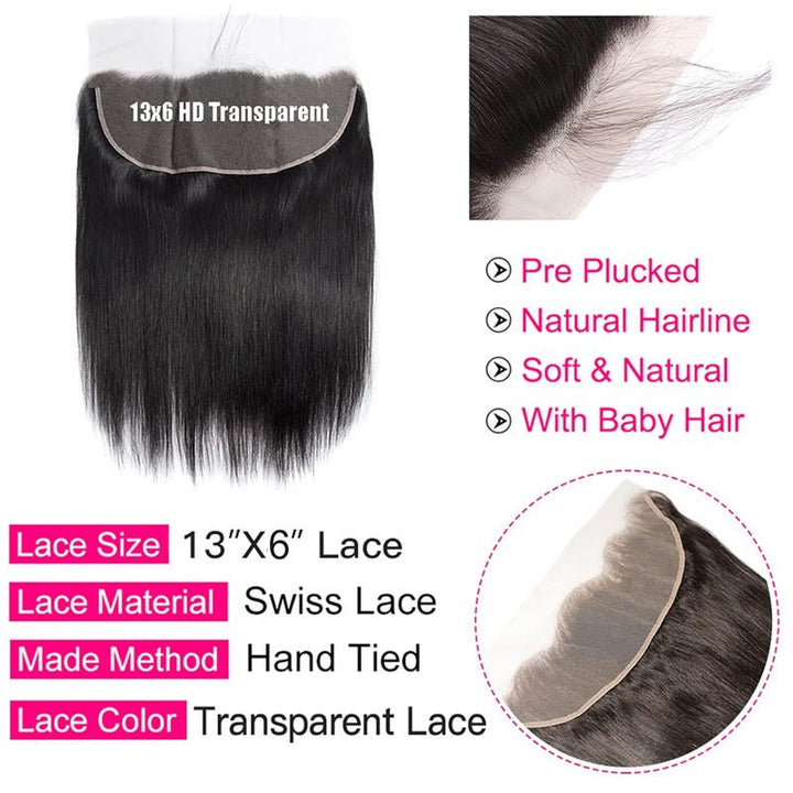 Msgem 13x6 HD Lace Frontal Straight Virgin Human Hair Lace Frontal with Baby Hair - Msgem Hair