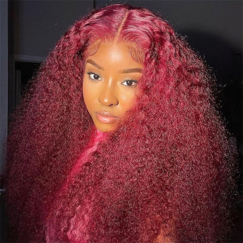 Msgem 13x6 Lace 99J Burgundy Color Curly Hair Lace Front Wigs For Black Women 180% Density - Msgem Hair
