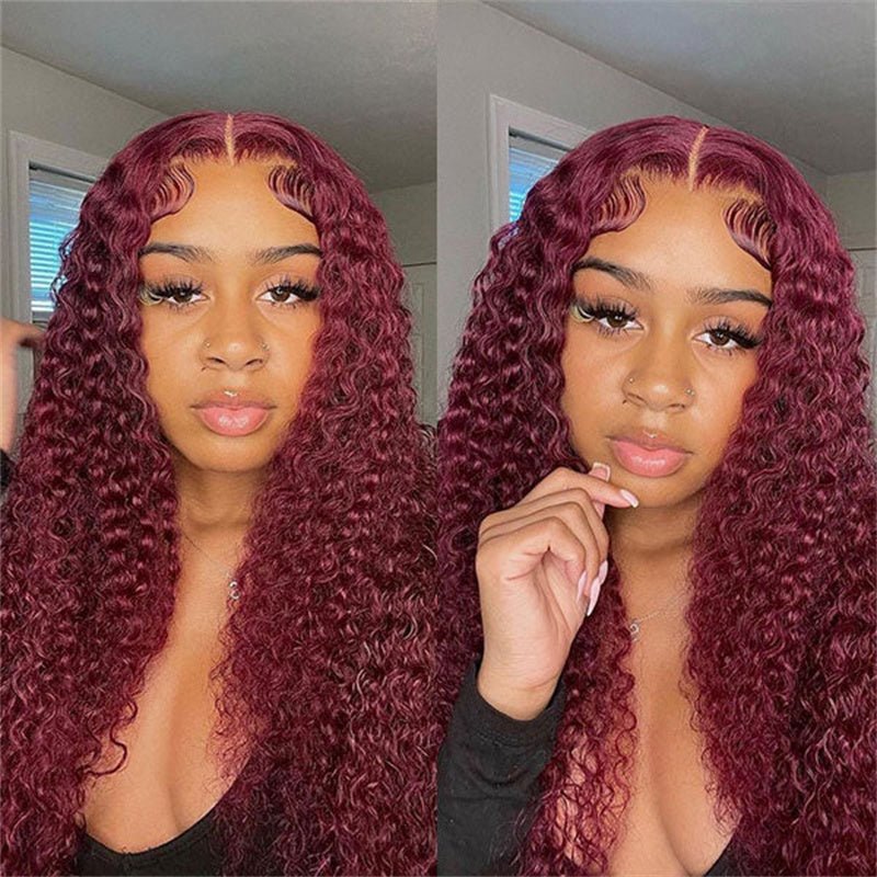 Msgem 13x6 Lace 99J Burgundy Color Curly Hair Lace Front Wigs For Black Women 180% Density - Msgem Hair