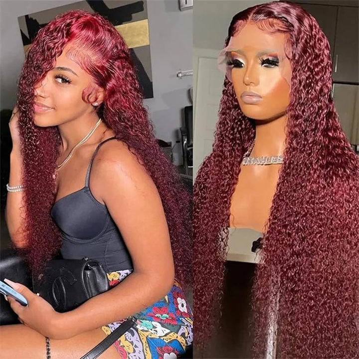 Msgem 13x6 Lace 99J Burgundy Color Curly Hair Lace Front Wigs For Black Women 180% Density - Msgem Hair