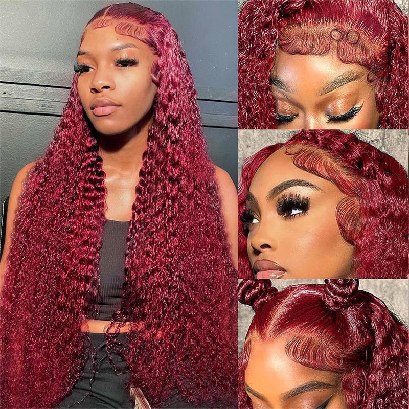 Msgem 13x6 Lace 99J Burgundy Color Curly Hair Lace Front Wigs For Black Women 180% Density - Msgem Hair