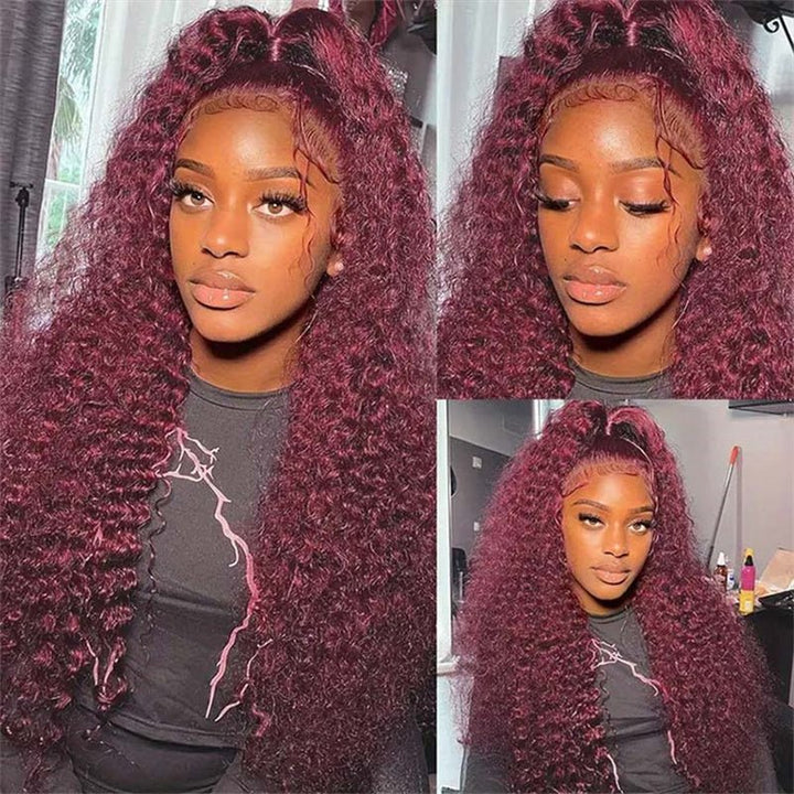 Msgem 13x6 Lace 99J Burgundy Color Curly Hair Lace Front Wigs For Black Women 180% Density - Msgem Hair