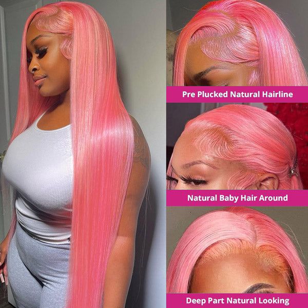 Msgem 13x6 Lace Frontal Human Hair Wig 180% Density Party Pink Transparent HD Lace Wig - Msgem Hair