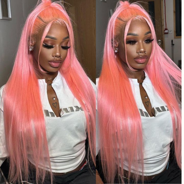 Msgem 13x6 Lace Frontal Human Hair Wig 180% Density Party Pink Transparent HD Lace Wig - Msgem Hair