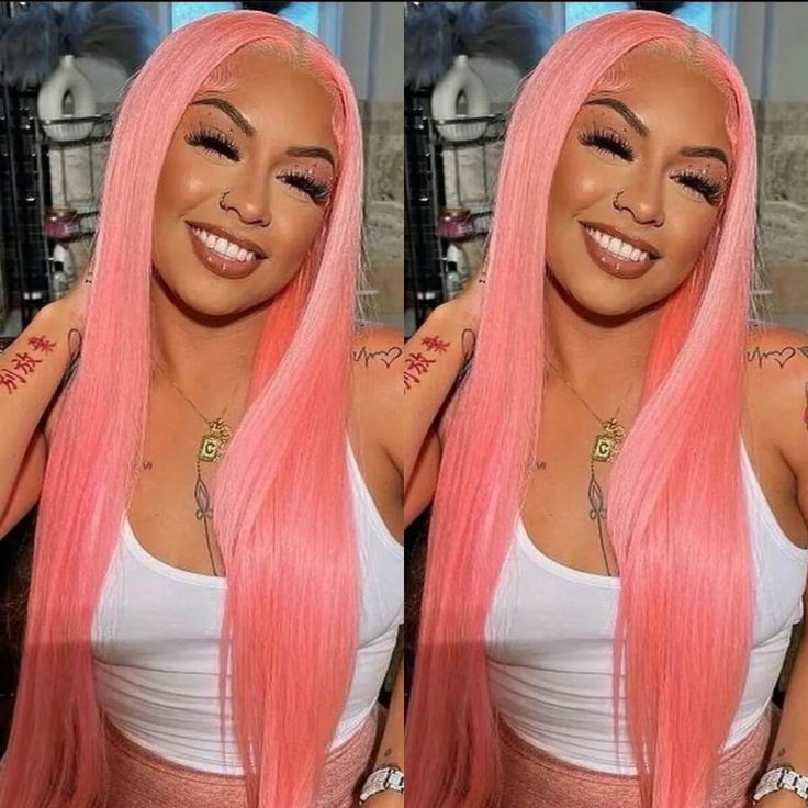 Msgem 13x6 Lace Frontal Human Hair Wig 180% Density Party Pink Transparent HD Lace Wig - Msgem Hair