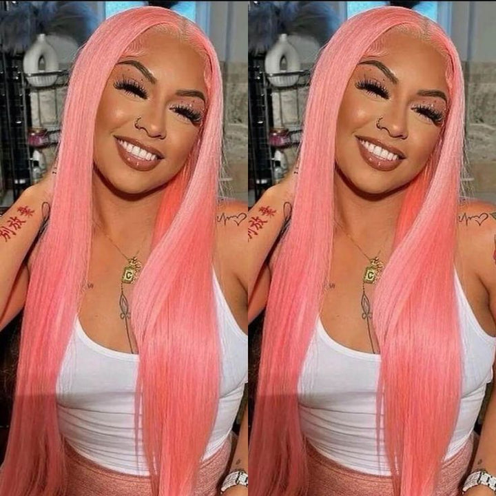Msgem 13x6 Lace Frontal Human Hair Wig 180% Density Party Pink Transparent HD Lace Wig - Msgem Hair